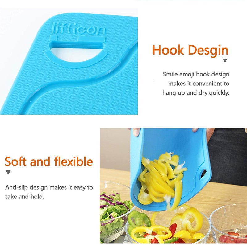 Liflicon Silicone Thick Cutting Boards Mats Set of 3pcs Foldable & Flexible Design Juice Grooves Easy Grip Handle Dishwasher Safe for Kitchen,BPA free Chif-Blue - Image 4